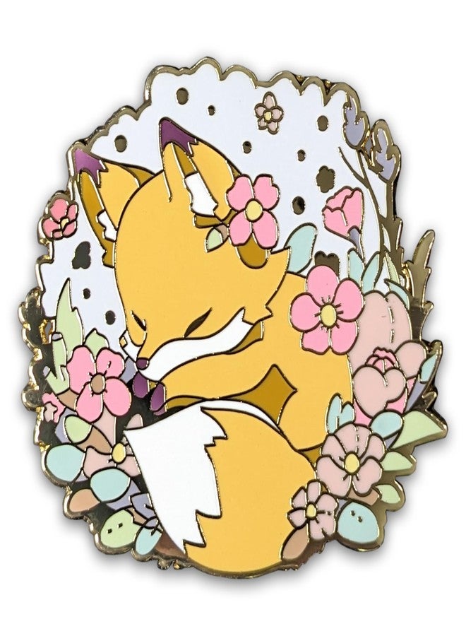 Anima Sleeping Fox Enamel Pin - 1.5" Cute Kawaii Animal Lapel Pin, Hard Enamel Pin, Gold Metal Brooch, Badge - Image 1