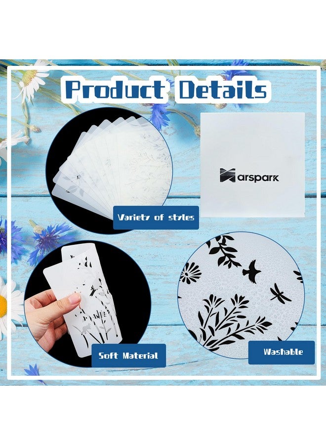Marspark 20 Pieces Wildflower Stencils For Painting Template Flower Stencils Wall Stencils Reusable Spring Stencils Pet Diy Drawing Templates Stencils For Painting On Wood Wall Home Decor (Rectangular Style) - Image 3