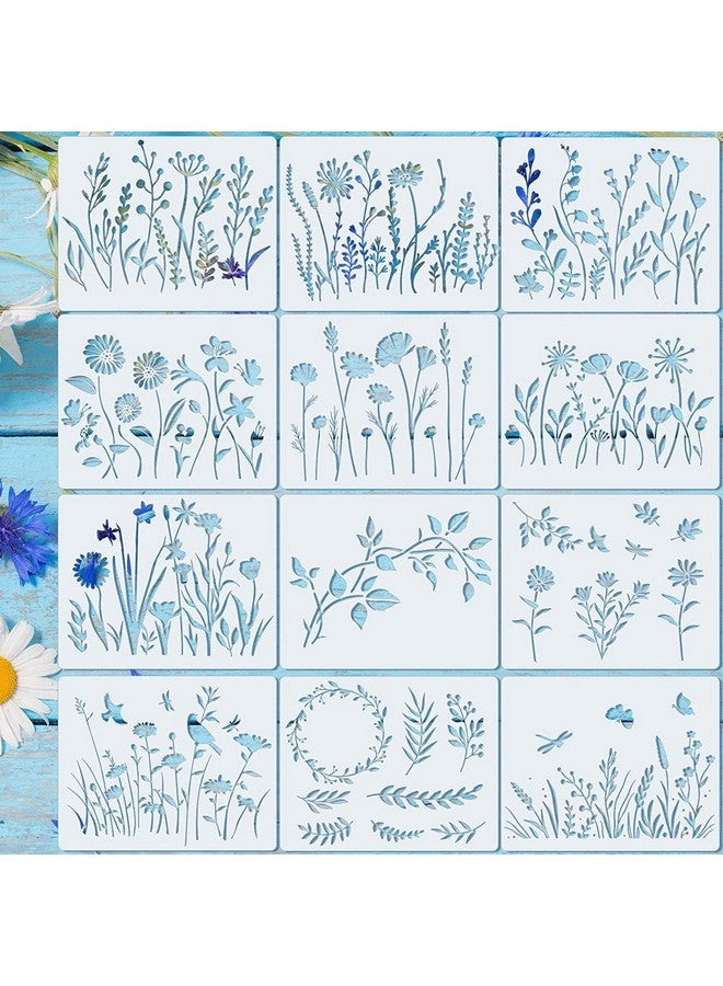 Marspark 20 Pieces Wildflower Stencils For Painting Template Flower Stencils Wall Stencils Reusable Spring Stencils Pet Diy Drawing Templates Stencils For Painting On Wood Wall Home Decor (Rectangular Style) - Image 1