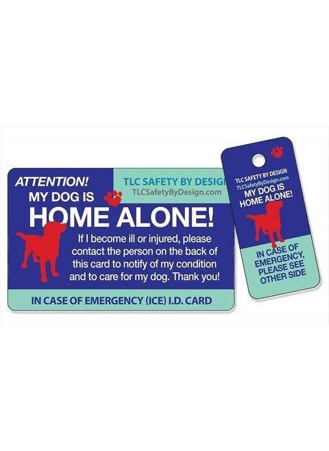 My Dog is Home Alone Pet Alert Emergency ICE ID Plastic Wallet Card and Keytag with Emergency Contact Call Card (Qty. 1)