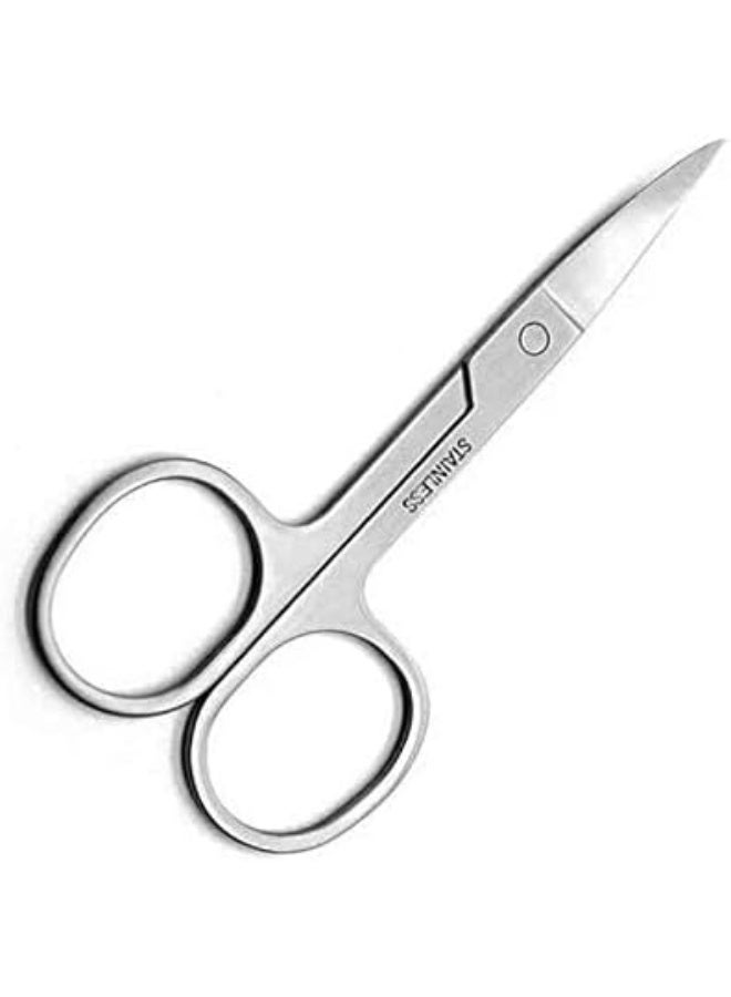 مقص حلاقة احترافي من الفولاذ المقاوم للصدأ، مقص آمن ذو طرف دائري لشعر الأنف والحواجب، مناسب لشعر الوجه واللحية والشارب والرموش، مقص تجميل متين بجودة صالونات التجميل للرجال والنساء - Image 1