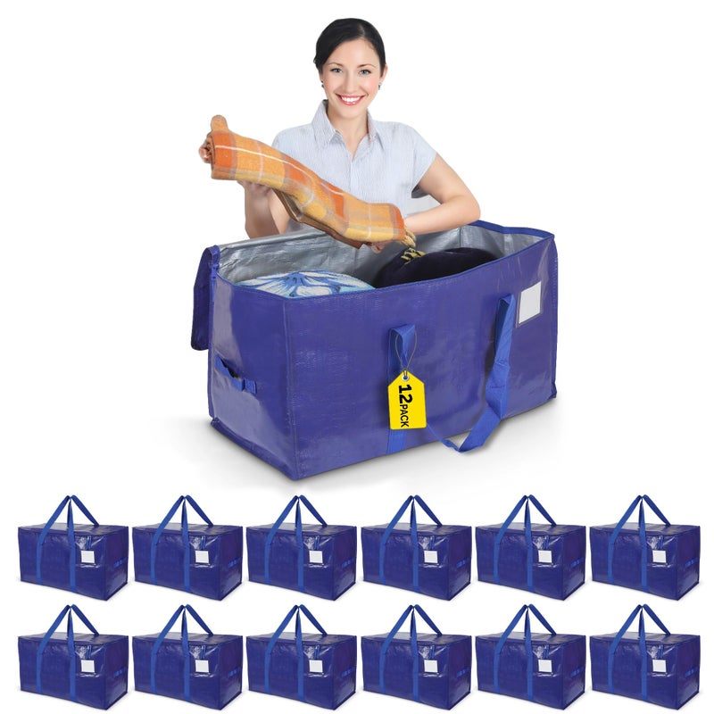 YAN & HIN 12-Pack Moving Bags Heavy Duty Extra Large, Moving and Storage Bag with Carrying Handles, Storage Totes, Durable Zipper, and Tag Pocket - Moving Totes for Clothing Storage and Organization (12 pack) - Image 1
