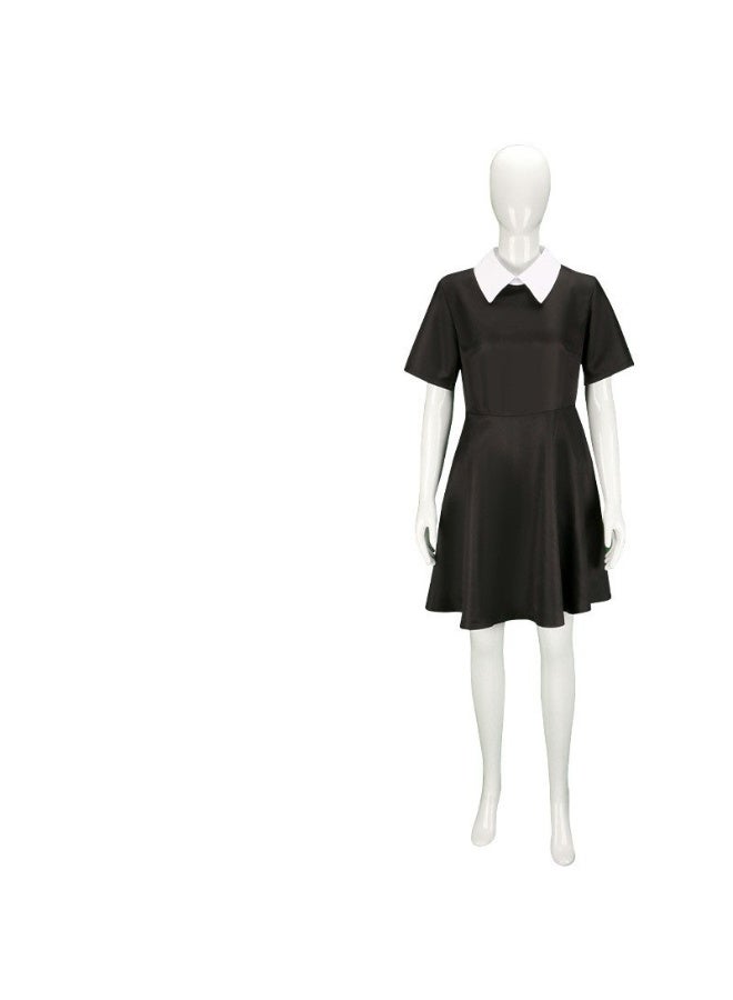NIBEMINENT The Adams family's cosplay costume, chiffon dress, Wednesday black retro role-playing black chiffon - Image 1