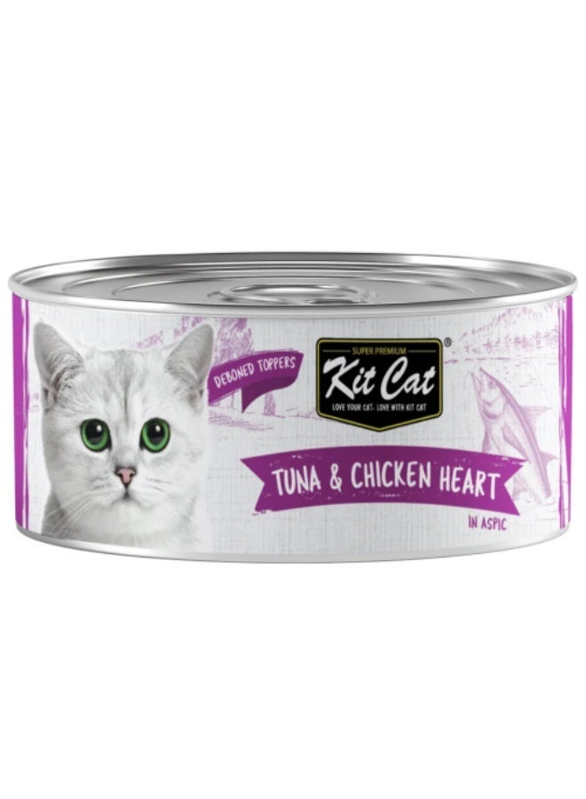 Kit Cat Tuna & Chicken Heart in Aspic, a grain-free wet cat food- 5 cans, each can size 80g - Image 2