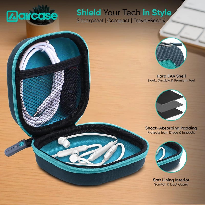 AirCase حافظة سماعات AirCase مع غلاف EVA مقاوم للصدمات وبطانة ناعمة | حقيبة تنظيم سفر مع كارابينر، جيب شبكي، إغلاق بسحاب لسماعات الأذن، محركات USB، بطاقات SD، كابلات (رمادي) - Image 2