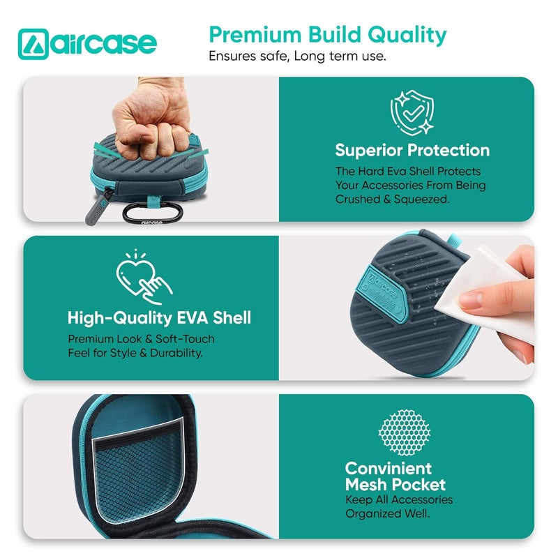 AirCase حافظة سماعات AirCase مع غلاف EVA مقاوم للصدمات وبطانة ناعمة | حقيبة تنظيم سفر مع كارابينر، جيب شبكي، إغلاق بسحاب لسماعات الأذن، محركات USB، بطاقات SD، كابلات (رمادي) - Image 5
