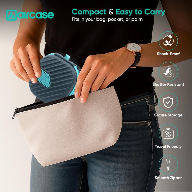 AirCase حافظة سماعات AirCase مع غلاف EVA مقاوم للصدمات وبطانة ناعمة | حقيبة تنظيم سفر مع كارابينر، جيب شبكي، إغلاق بسحاب لسماعات الأذن، محركات USB، بطاقات SD، كابلات (رمادي) - Image 4