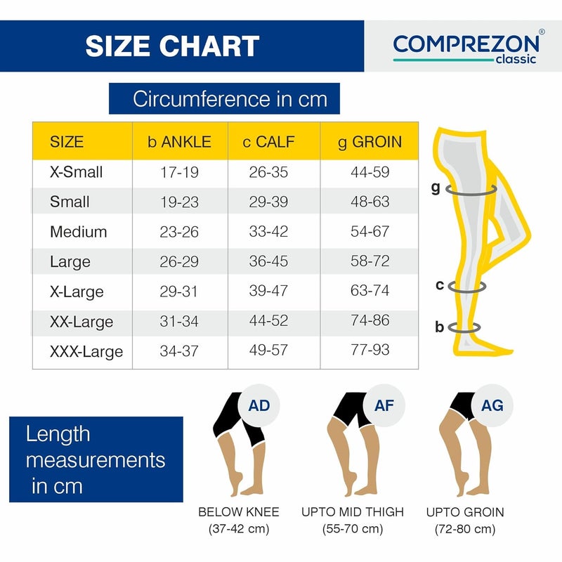 COMPREZON Classic Lycra Medical Compression Stockings | Class 1 Compression | Groin Length | Pain Relief & Swelling Reduction | Compression Socks for Men and Women | Varicose Veins Stockings - Image 2