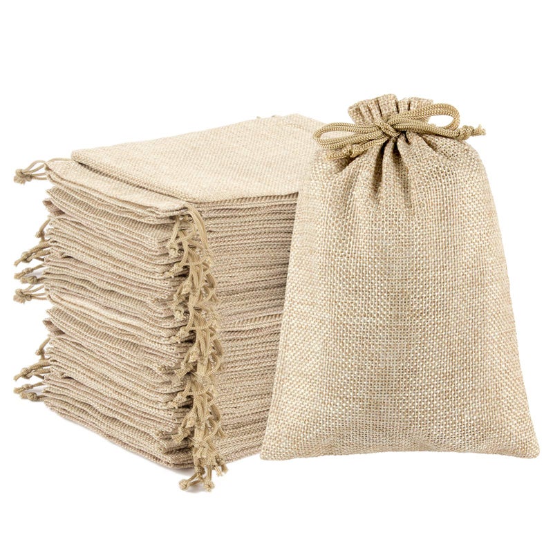 ANPHSIN 75 Pcs Small Burlap Gift Bags with Drawstring  54 x 37 Burlap Favor Sacks Mini Gift Wrapping Bags for Wedding Baby Shower Classmates Festival Party Favors DIY Craft