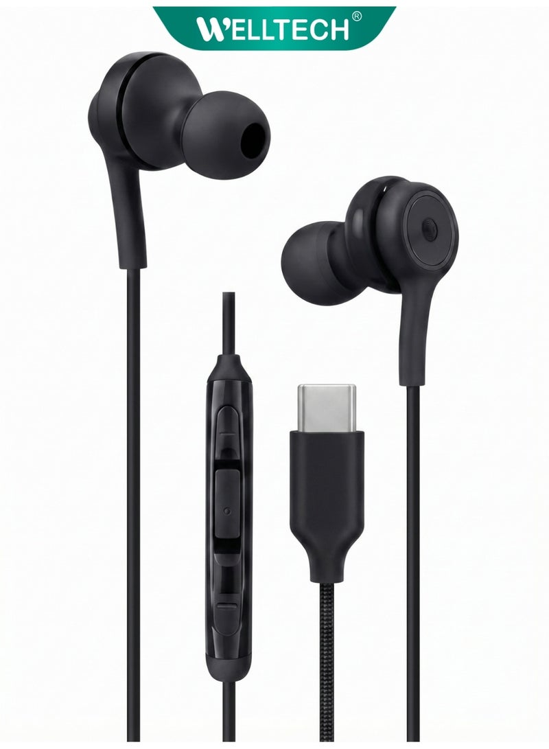 WELLTECH Wired Type C Earphones with Mic Clear Voice Calling USB C Headphones Noise Isolation In Ear Headset for Android Samsung Gaming Meetings Office Use Jumbo50 - Image 1
