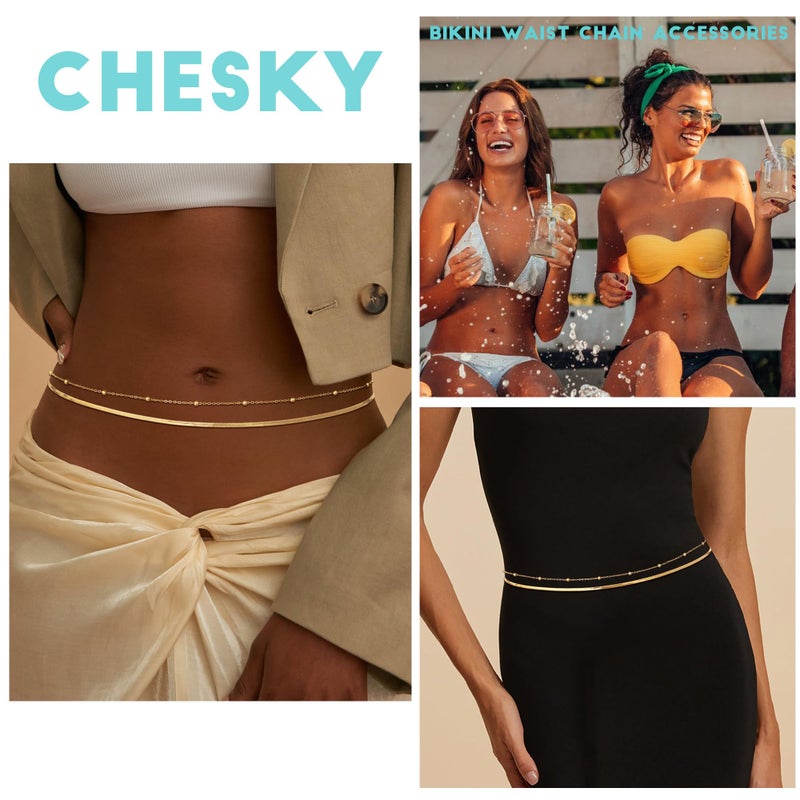 CHESKY سلسلة خصر مطلية بالذهب عيار 14 للنساء، سلاسل حزام بطن متعددة الطبقات، سلاسل خرز خصر للشاطئ، سلسلة جسم على شكل سمكة مائية، إكسسوارات مجوهرات صيفية للنساء - Image 5