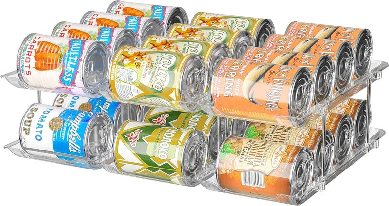Attelite Can Organizer for Pantry, 3 Sets 2Tiers Can Storage Organizer Pantry, Soda Can Organizer for Fridge 24 Cans Rack Automatic Rolling Stackable Canned Food Organizer,Clear - Image 1