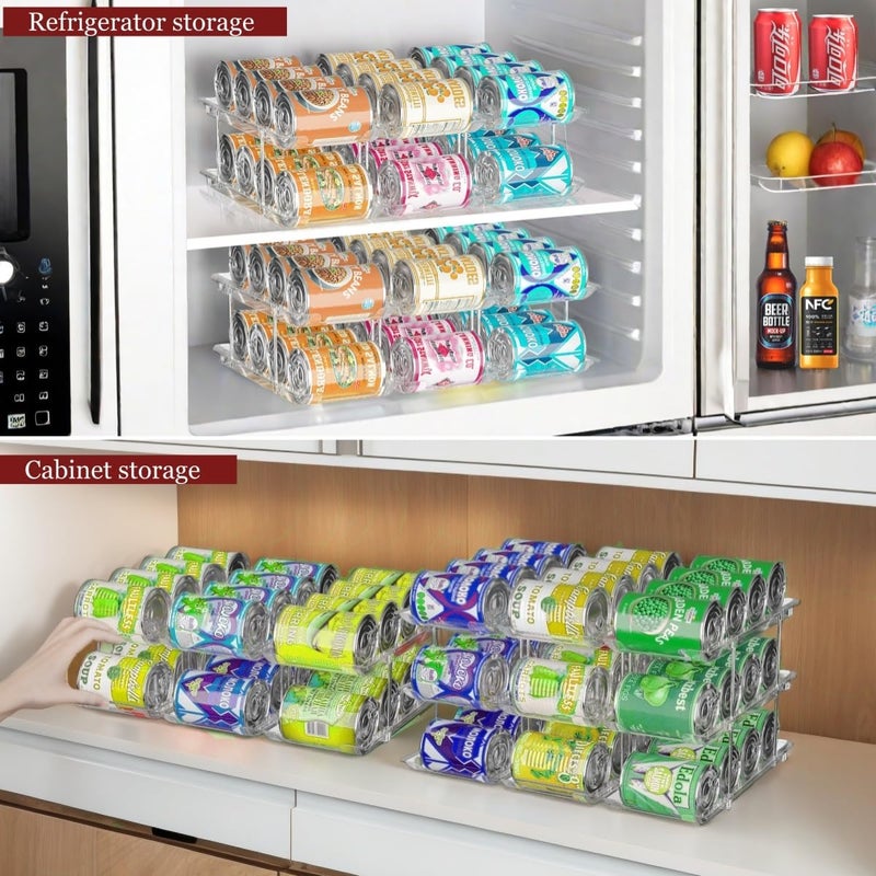 Attelite Can Organizer for Pantry, 3 Sets 2Tiers Can Storage Organizer Pantry, Soda Can Organizer for Fridge 24 Cans Rack Automatic Rolling Stackable Canned Food Organizer,Clear - Image 4
