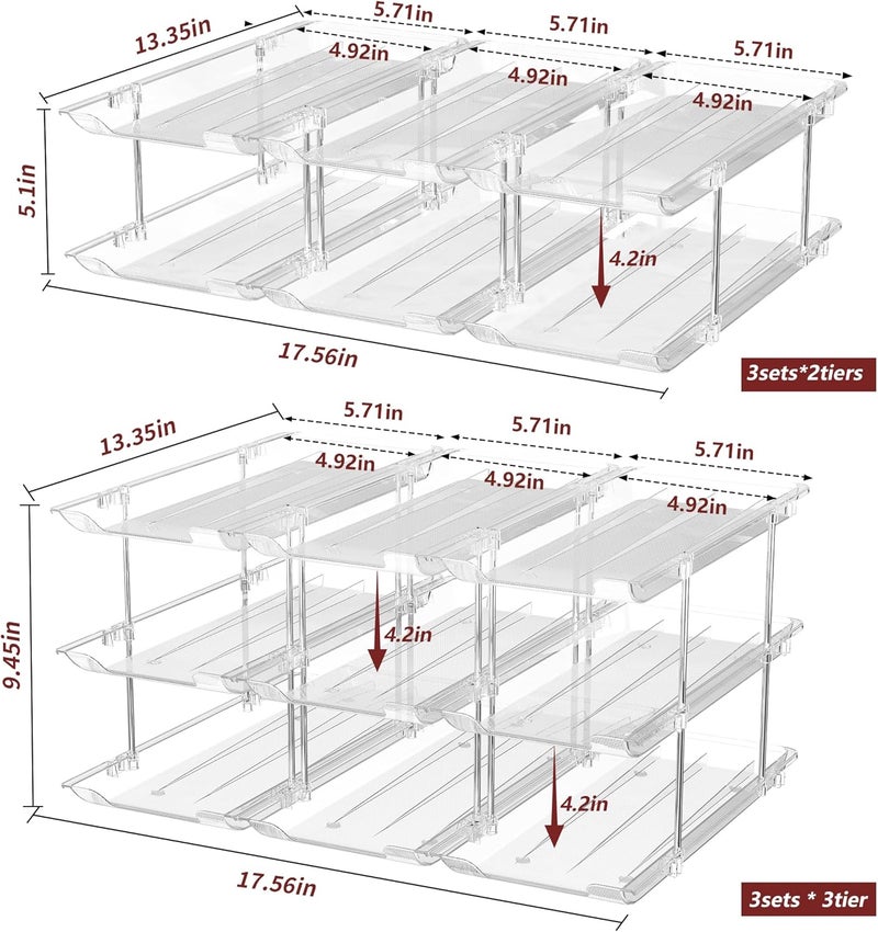 Attelite Can Organizer for Pantry, 3 Sets 2Tiers Can Storage Organizer Pantry, Soda Can Organizer for Fridge 24 Cans Rack Automatic Rolling Stackable Canned Food Organizer,Clear - Image 2
