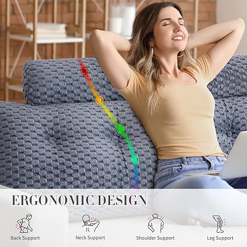 EUHAMS Wedge Headboard Pillow - Bed Wedge Pillow for Headboard Triangular Head board Pillows with Neck Roll -Large Bolster Pillows for Sitting in Bed Backrest Positioning Support (Grey,39x8x20 Inches) - Image 3