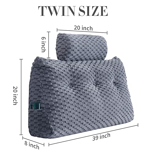 EUHAMS Wedge Headboard Pillow - Bed Wedge Pillow for Headboard Triangular Head board Pillows with Neck Roll -Large Bolster Pillows for Sitting in Bed Backrest Positioning Support (Grey,39x8x20 Inches) - Image 2