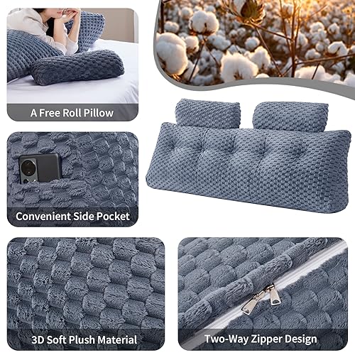 EUHAMS Wedge Headboard Pillow - Bed Wedge Pillow for Headboard Triangular Head board Pillows with Neck Roll -Large Bolster Pillows for Sitting in Bed Backrest Positioning Support (Grey,39x8x20 Inches) - Image 4