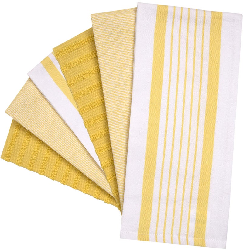 Bumble Towels Premium Kitchen Towels (20â€x 28â€, 6 Pack) | Large Cotton Dish Towels | Flat & Terry Highly Absorbent Kitchen Linen Set with Hanging Loop | Yellow Striped - Image 3