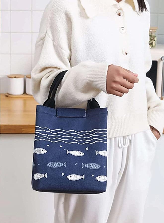 TREXEE Lunch Bag Insulated Lunch Box Canvas Fabric with Aluminum Foil, Lunch Tote Handbag for Women,Men,School, Office (Blue) - Image 3