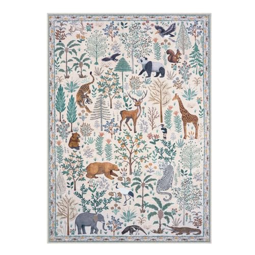 OJIA Jungle Print Washable Area Rugs 5x7, Soft Modern Rugs for Living Room Ultra-Thin Non-Shedding Bedroom Rug, Stain Resistant Neutral Area Rug Large Carpet for Dining Room Kids Nursery Playroom - Image 2