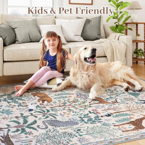 OJIA Jungle Print Washable Area Rugs 5x7, Soft Modern Rugs for Living Room Ultra-Thin Non-Shedding Bedroom Rug, Stain Resistant Neutral Area Rug Large Carpet for Dining Room Kids Nursery Playroom - Image 4