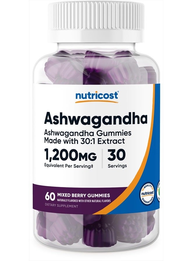 Nutricost جواهر أشواغاندا 1200 ملغ مكافئ لكل حصة (نكهة التوت المختلط)، 60 جواهر، 30 حصة - Image 1