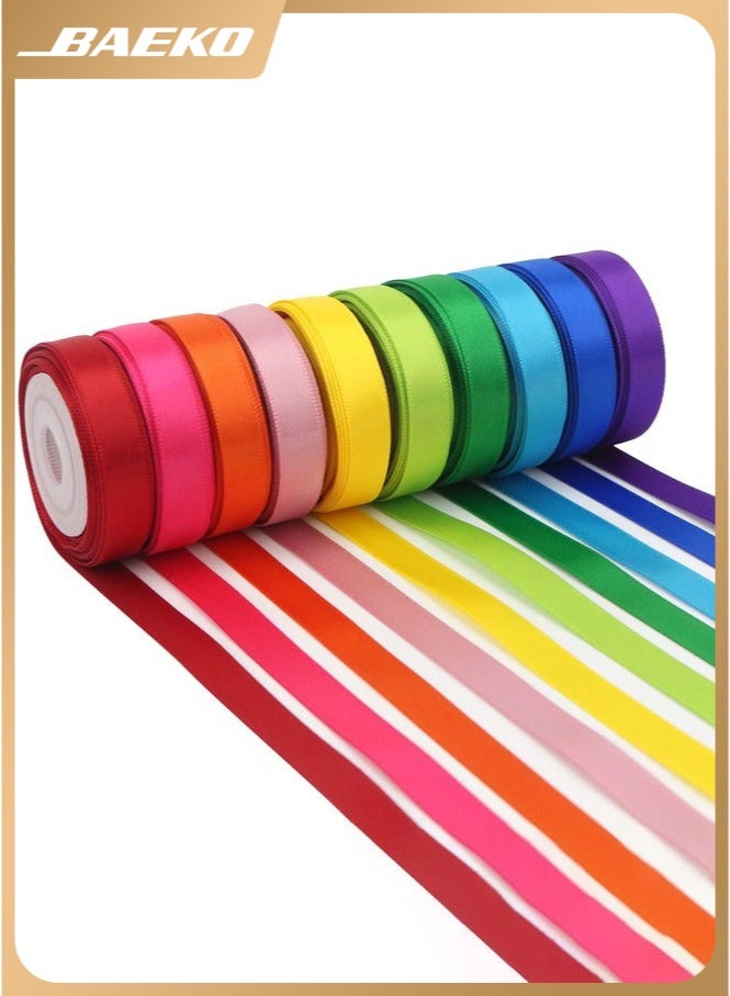 BAEKO 10pcs Rainbow Satin Ribbon, 3/8" x 25 Yards Each - Perfect for Gift Wrapping, Birthday & Wedding Decorations, Invitations & Crafts - Image 1