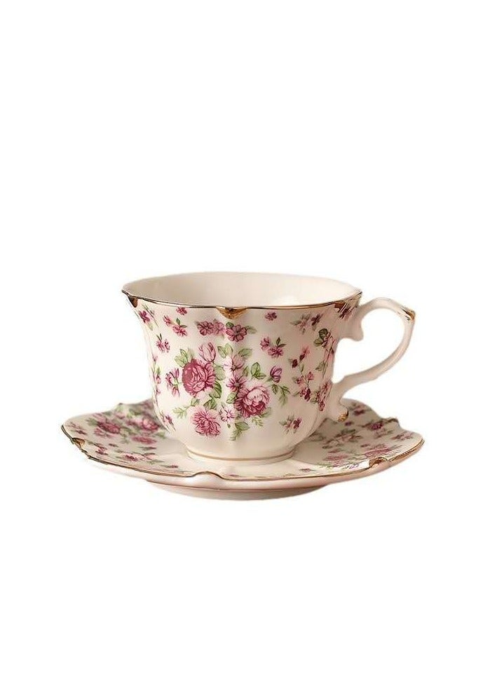 طقم فناجين قهوة وصحون خزفية فاخرة على شكل عظمة وردية أوروبية فاخرة وخفيفة الوزن من السيراميك، طقم صحن وملعقة مكون من قطعتين (أحمر) - Image 1