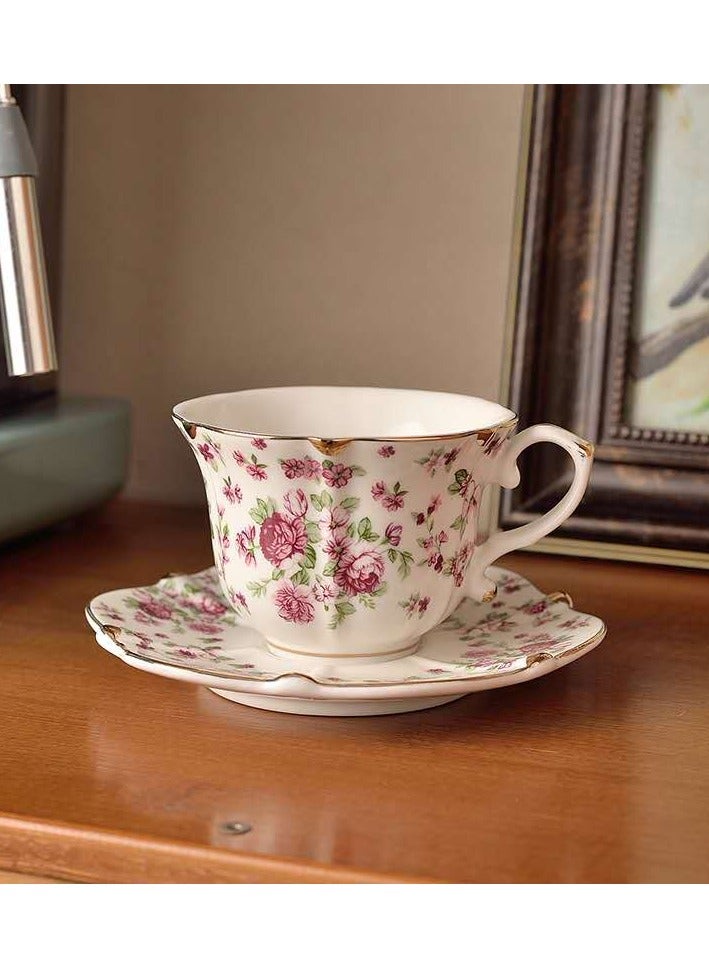 طقم فناجين قهوة وصحون خزفية فاخرة على شكل عظمة وردية أوروبية فاخرة وخفيفة الوزن من السيراميك، طقم صحن وملعقة مكون من قطعتين (أحمر) - Image 2