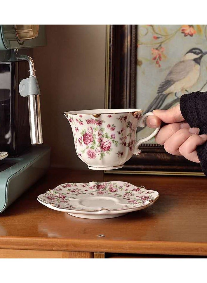 طقم فناجين قهوة وصحون خزفية فاخرة على شكل عظمة وردية أوروبية فاخرة وخفيفة الوزن من السيراميك، طقم صحن وملعقة مكون من قطعتين (أحمر) - Image 3