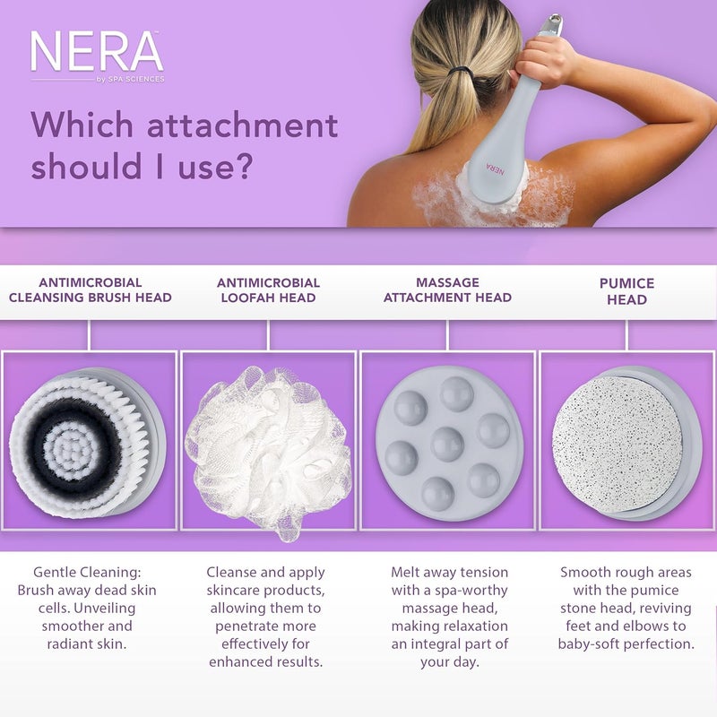 Spa Sciences NERA 4in1 ShowerBath Body Brush for Exfoliation Deep Cleansing Foot Care Lotion Infuser and Massage - Image 4