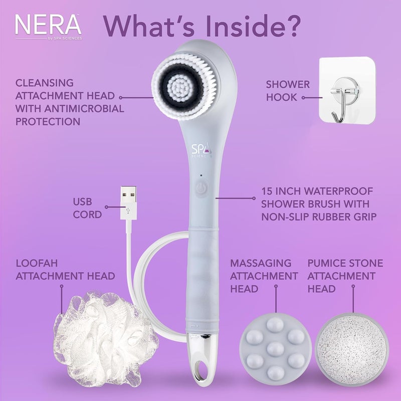 Spa Sciences NERA 4in1 ShowerBath Body Brush for Exfoliation Deep Cleansing Foot Care Lotion Infuser and Massage - Image 5