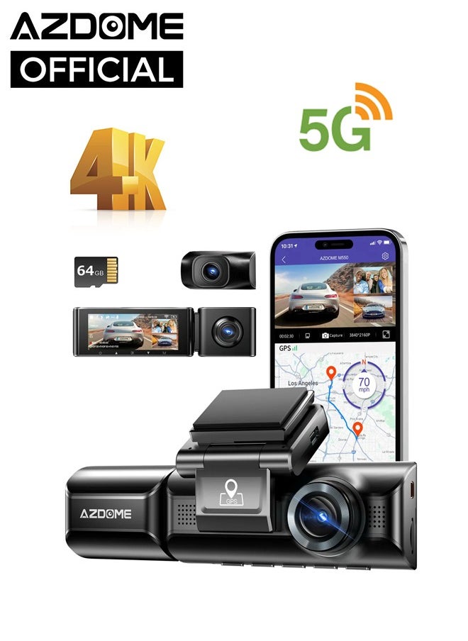 أزدوم كاميرا القيادة AZDOME M550 Pro بدقة 4K مع حامل كاميرا خلفية | واي فاي 5.8GHz | نظام GPS | زاوية رؤية 150° | مراقبة أثناء الوقوف على مدار 24 ساعة | جهاز تسجيل فيديو للسيارة | دعم قناتين أو ثلاث | تتبع المسار  - Image 1