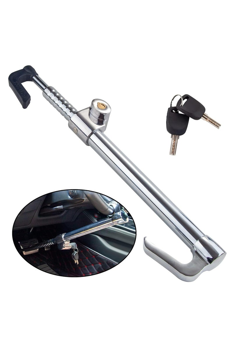 Oasisgalore Steering Wheel Lock Bar, Heavy Duty Anti-Theft Security Brake Pedal Lock with Adjustable Length with 2 Keys, Silver - Image 1