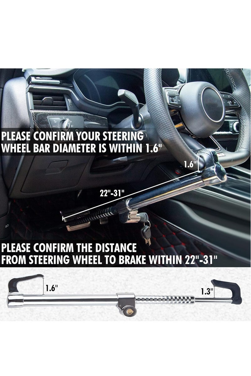 Oasisgalore Steering Wheel Lock Bar, Heavy Duty Anti-Theft Security Brake Pedal Lock with Adjustable Length with 2 Keys, Silver - Image 2