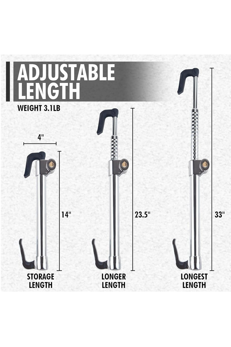 Oasisgalore Steering Wheel Lock Bar, Heavy Duty Anti-Theft Security Brake Pedal Lock with Adjustable Length with 2 Keys, Silver - Image 3