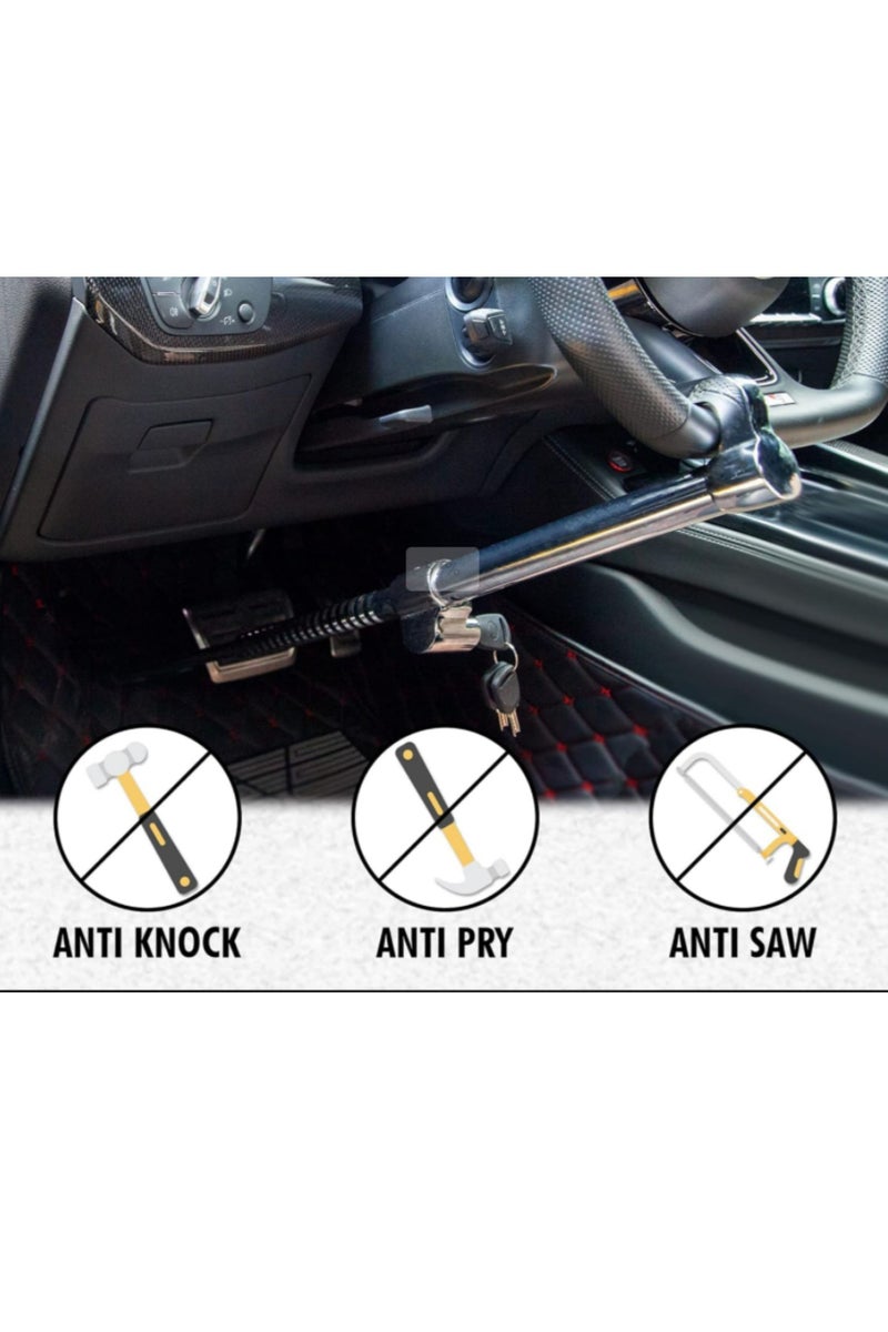 Oasisgalore Steering Wheel Lock Bar, Heavy Duty Anti-Theft Security Brake Pedal Lock with Adjustable Length with 2 Keys, Silver - Image 5