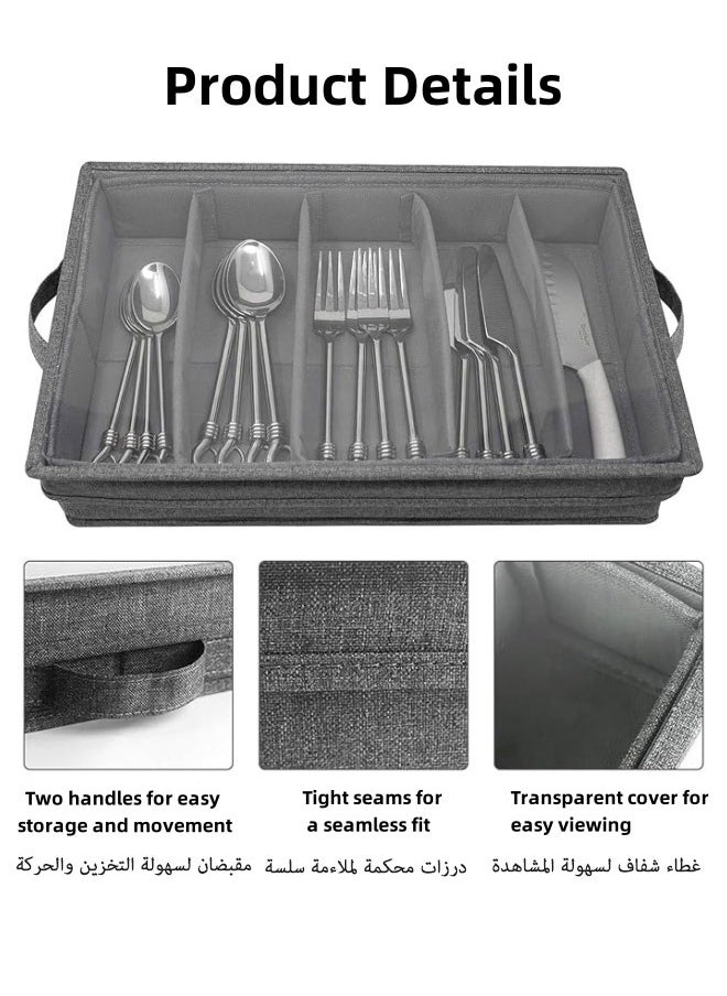 Aikenn Flatware Storage Box Silverware Storage Case With Pvc Lid And Handles 5 Compartment Silverware Box For Cutlery Silverware Holder With Adjustable Dividers For Home And Outdoor  - Image 4