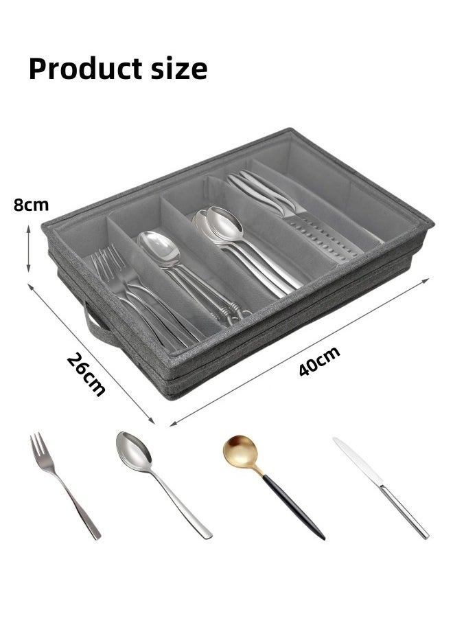 Aikenn Flatware Storage Box Silverware Storage Case With Pvc Lid And Handles 5 Compartment Silverware Box For Cutlery Silverware Holder With Adjustable Dividers For Home And Outdoor  - Image 2