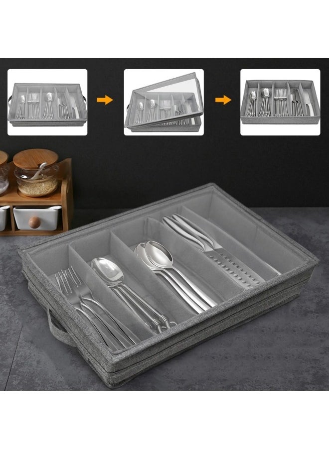 Aikenn Flatware Storage Box Silverware Storage Case With Pvc Lid And Handles 5 Compartment Silverware Box For Cutlery Silverware Holder With Adjustable Dividers For Home And Outdoor  - Image 3