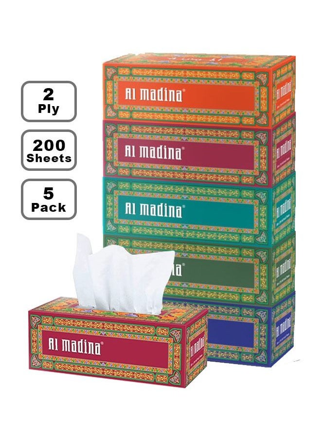 AL MADINA - Facial Tissues White 2 Ply x 200 Sheets Pack of 5 - Image 1