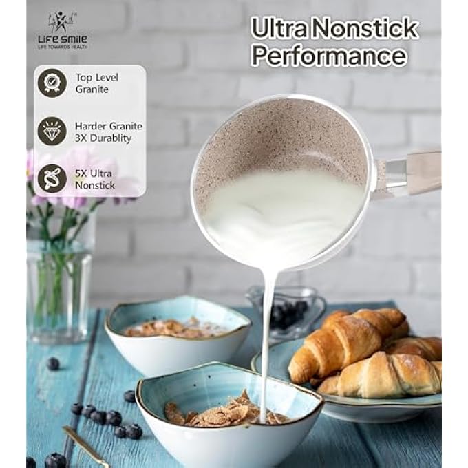 Unity 16 Cm 13 Liters Saucepan With Glass Lid NonStick Multi Layer Granite Coating  Stay Cool Handle Milk Pan Toxin Free For Healthy Cooking Beige - Image 5