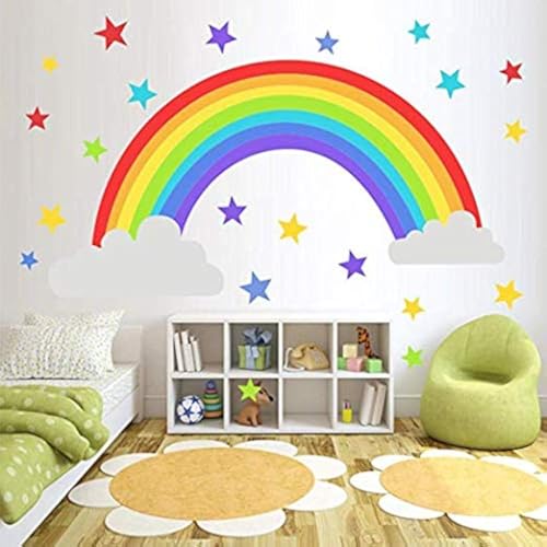 Bamsod Rainbow Wall Sticker Kids Wall Decal Art Girls Star Bedroom Nursery Home Decor 16.5x32.6 inch - Image 1