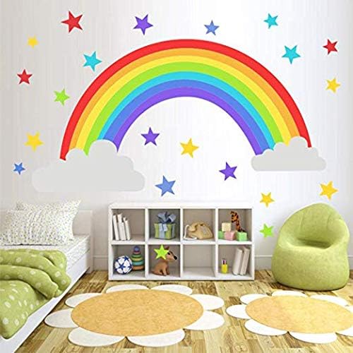 Bamsod Rainbow Wall Sticker Kids Wall Decal Art Girls Star Bedroom Nursery Home Decor 16.5x32.6 inch - Image 2