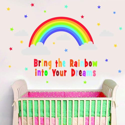 Bamsod Rainbow Wall Sticker Kids Wall Decal Art Girls Star Bedroom Nursery Home Decor 16.5x32.6 inch - Image 5