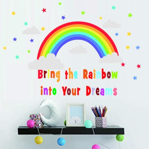 Bamsod Rainbow Wall Sticker Kids Wall Decal Art Girls Star Bedroom Nursery Home Decor 16.5x32.6 inch - Image 4