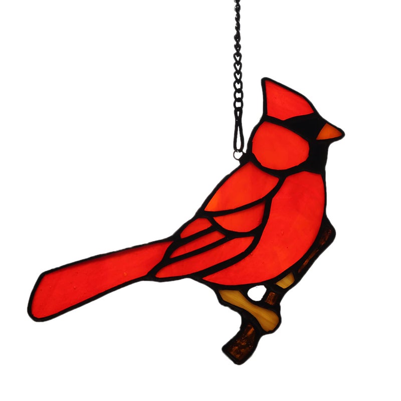HAOSUM Cardinal Gifts Bird on Branch Stained Glass Window hangingsCardinal Decor Stained Glass Bird Suncatcher Gift for Grandma Mom Red Birds Suncatcher