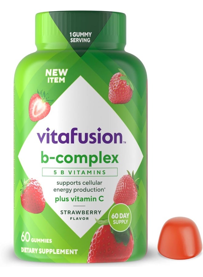 Vitafusion B-Complex Gummy Dietary Supplements, With 5 B Vitamins To Support Cellular Energy Production (1), Plus Vitamin C, Strawberry Flavor, 60 Count - Image 1
