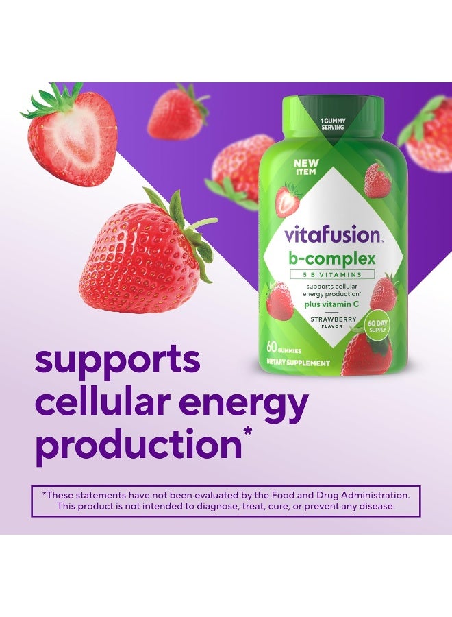 Vitafusion B-Complex Gummy Dietary Supplements, With 5 B Vitamins To Support Cellular Energy Production (1), Plus Vitamin C, Strawberry Flavor, 60 Count - Image 2