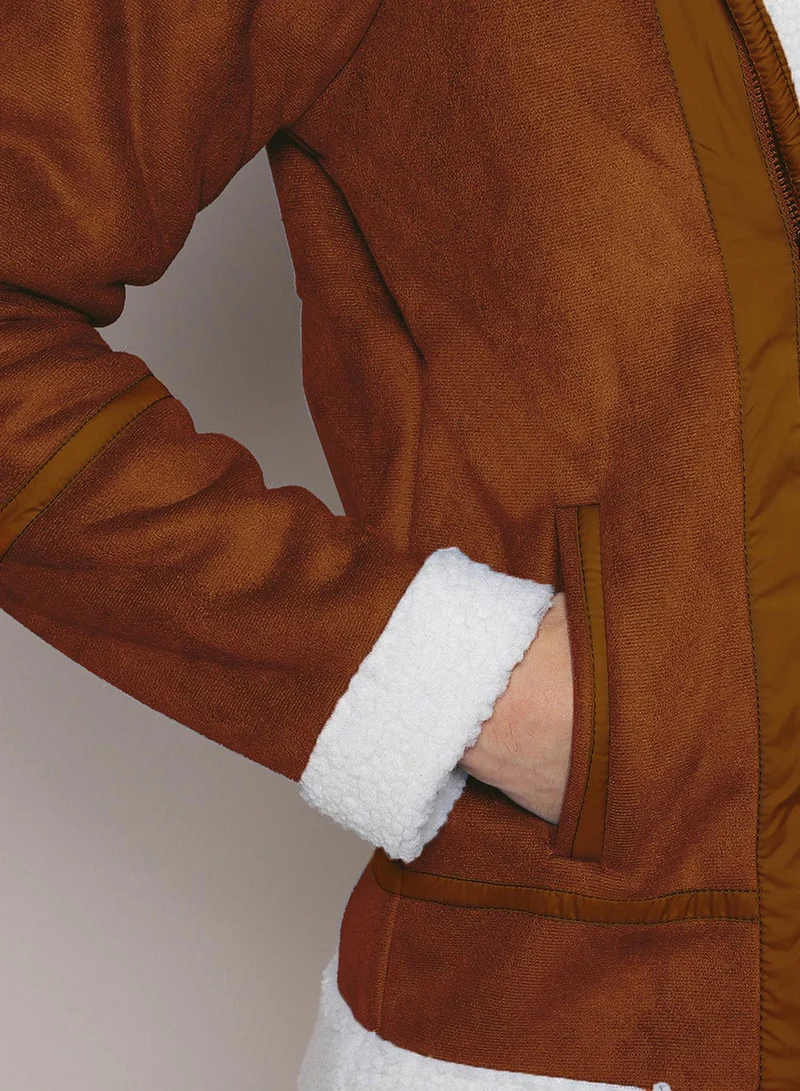 Campus Sutra Men's Icy Blue & Chalk White Fleece Lined Biker Jacket